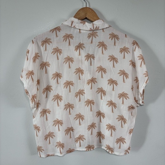 Midnight Sky Tan/White Tropical Palm Tree Print Cropped Button Down Top Size M - Picture 5 of 6